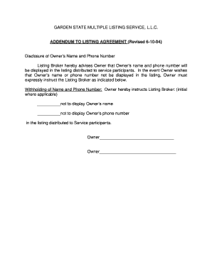 Addendum to Listing Agreement