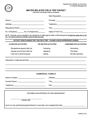 Water Related Field Trip Permission Form