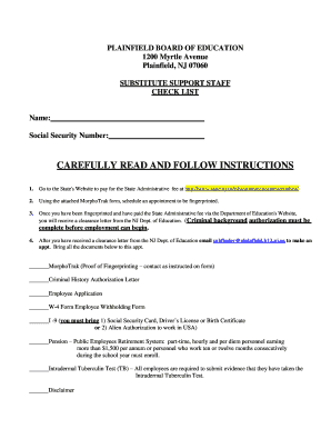 New Jersey Substitute Support Staff Checklist