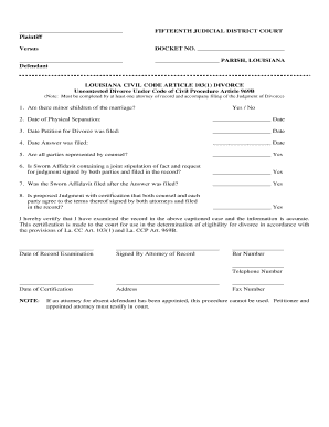 Louisiana Uncontested Divorce Form