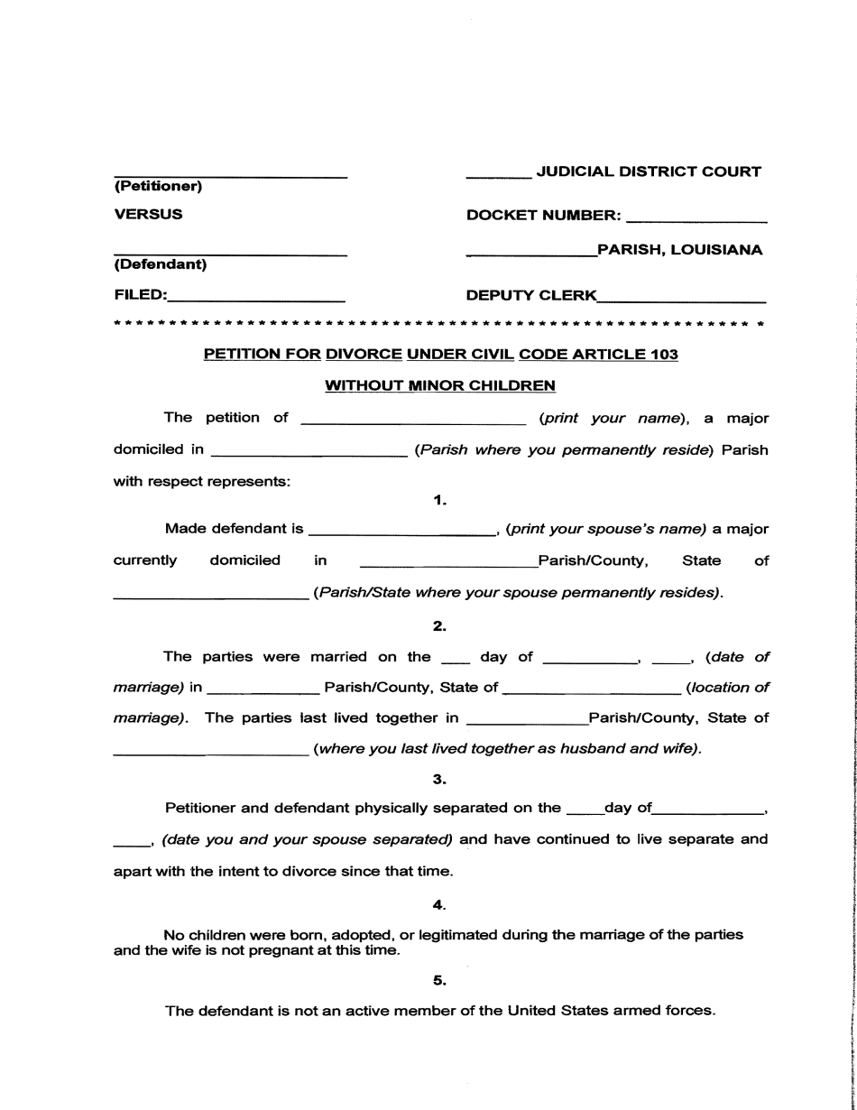 divorce papers without children printable blank pdf online
