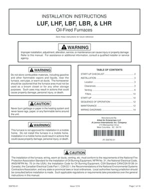 Oil-Fired Furnace Installation Instructions