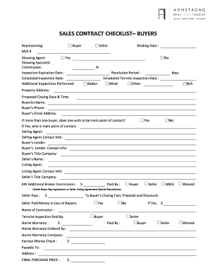 Residential Sales Contract Checklist