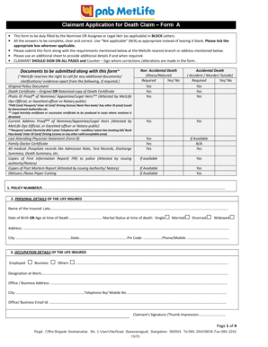 MetLife Death Claim Form A