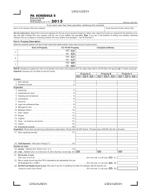 PA Schedule E Rents and Royalty Income (Loss)