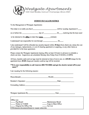 Intent to Vacate Notice