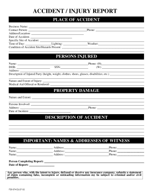 Accident Injury Report Form
