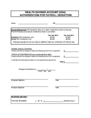 Health Savings Account Payroll Deduction Authorization