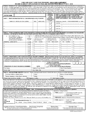 Child Care Food Program Income Eligibility Application