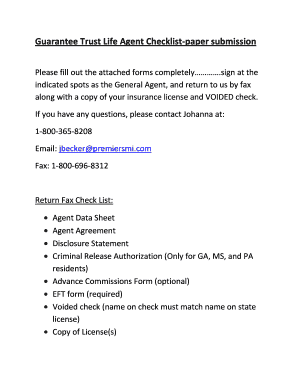 Guarantee Trust Life Agent Checklist