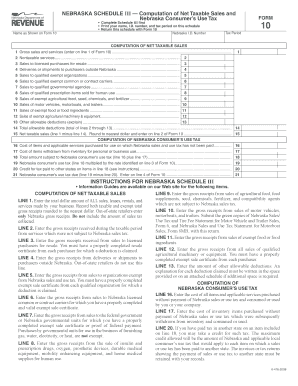 Nebraska Schedule III - Net Taxable Sales and Consumer's Use Tax Form