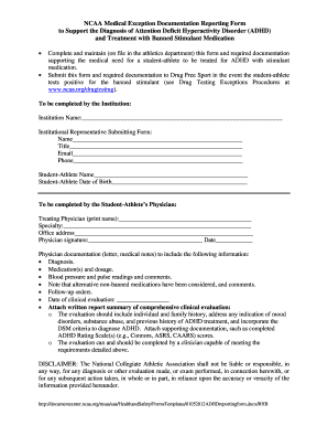 NCAA ADHD Medical Exception Form