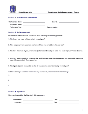 Duke University Employee Self-Assessment Form