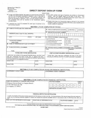 US Federal Direct Deposit Form 1199A