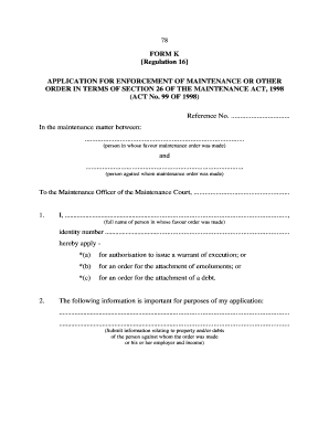Application for Enforcement of Maintenance Order