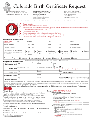 Colorado Birth Certificate Request Form