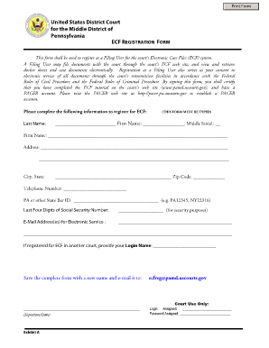 US District Court ECF Registration Form