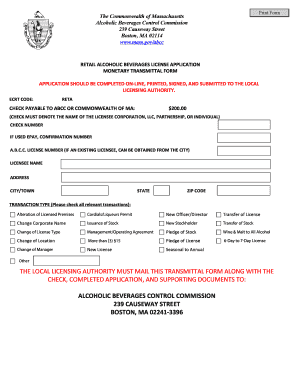 Massachusetts Retail Alcoholic Beverages License Application