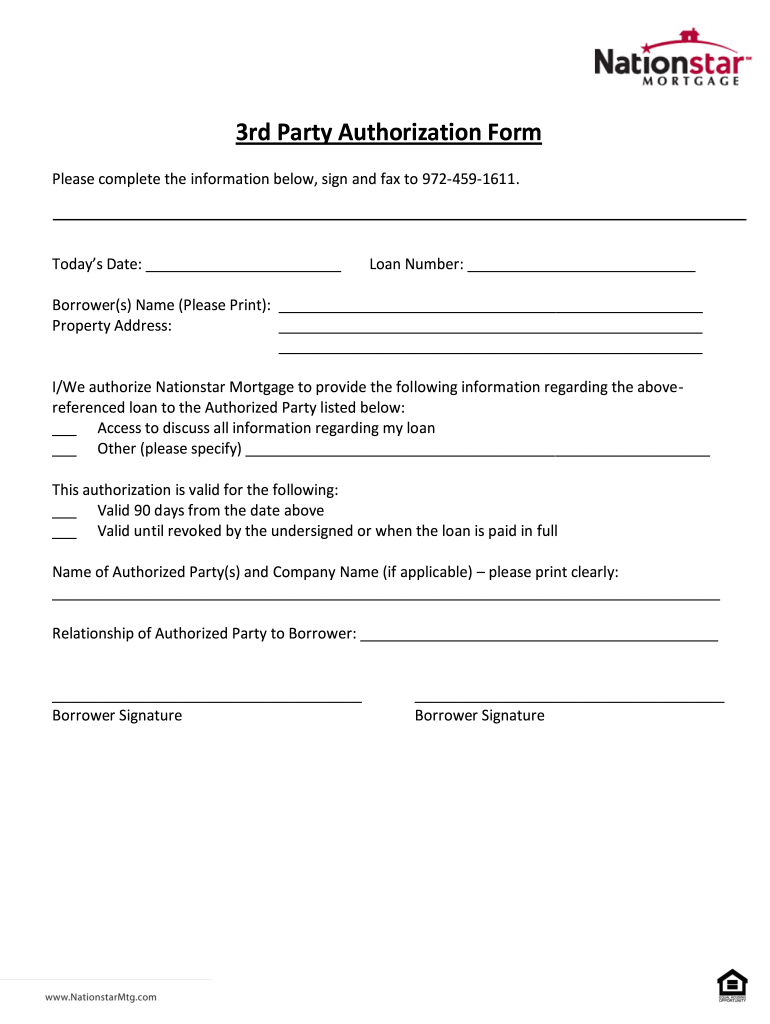Nationstar Mortgage 3Rd Party Authorization Form - Fill And Sign Printable Template Online | Us Legal Forms