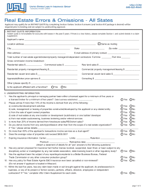 Real Estate Errors and Omissions Insurance Application
