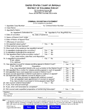 Criminal Docketing Statement
