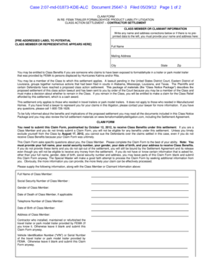 FEMA Trailer Formaldehyde Claim Form