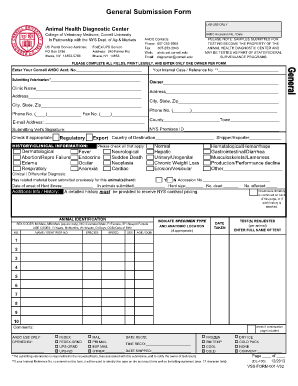 Animal Health Diagnostic Center Submission Form