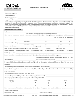 Texas Apartment Association Employment Application