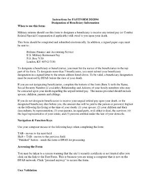 DD2894 Designation of Beneficiary Information