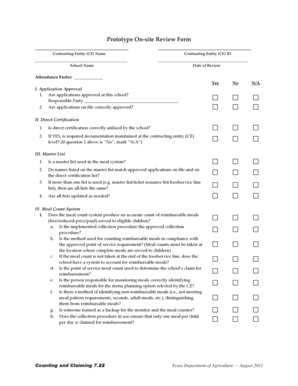 Texas School Meal Counting and Claiming Review Form