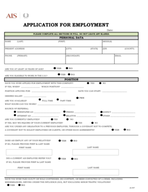 APPLICATION FOR EMPLOYMENT
Date:
PLEASE COMPLETE ALL