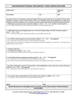 Colorado Aboveground Storage Tank Monthly Inspection Form
