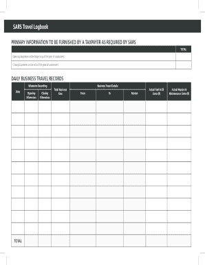 South African Travel Allowance Logbook