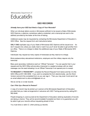 Minnesota GED Records Request Form