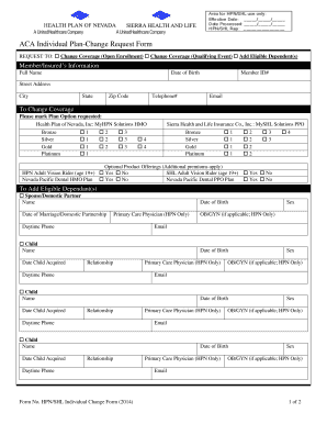 ACA Individual Plan Change Request Form