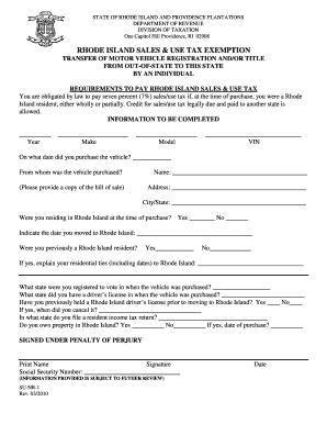 Rhode Island Sales & Use Tax Exemption Form