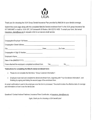 UUA Group Dental Insurance Enrollment Form
