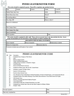 PEIMS Leaver/Mover Form