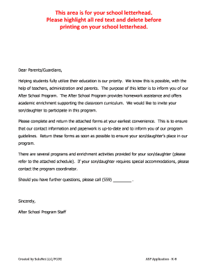After School Program Application