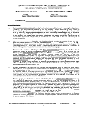 Miss Outstanding Teen Competition Application and Contract
