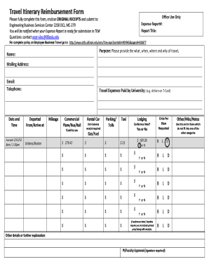 Travel Itinerary Reimbursement Form