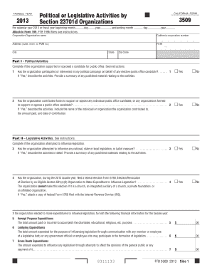 California Form 23701d Political or Legislative Activities