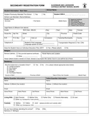 Secondary Registration Form