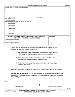 Request for Statement of Witnesses and Evidence