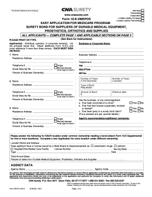 Surety Bond Application for DMEPOS Suppliers