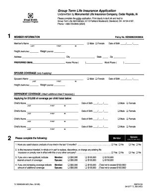 Group Term Life Insurance Application