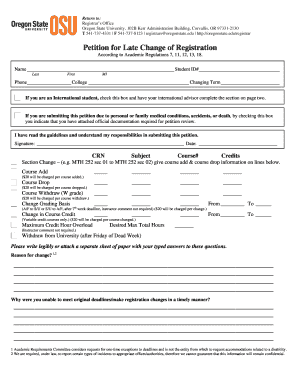 Oregon State University Petition for Late Change of Registration