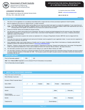 Application for Initial Registration of a Recreational Motor Boat