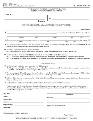 Petition For Summary Administration Intestate