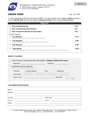 Singapore National Eye Centre Order Form